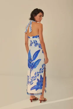 FARM Rio Off-White Blue Yard Sleeveless Maxi Dress Clearance
