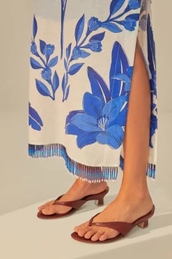 FARM Rio Off-White Blue Yard Sleeveless Maxi Dress Clearance
