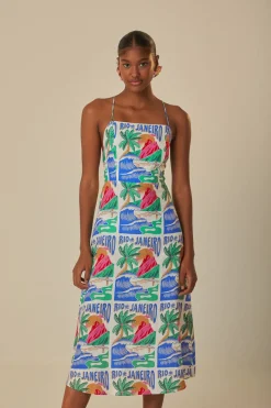 FARM Rio Off-White Carioca Posters Midi Dress Outlet