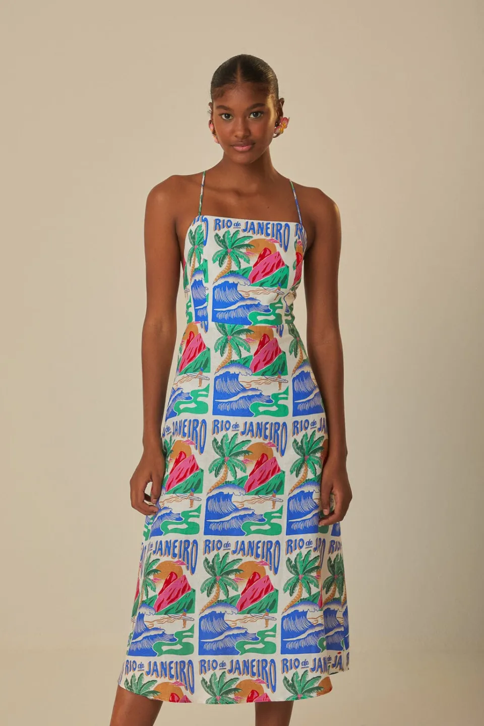 FARM Rio Off-White Carioca Posters Midi Dress Outlet