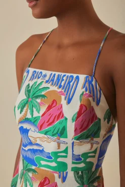 FARM Rio Off-White Carioca Posters Midi Dress Outlet