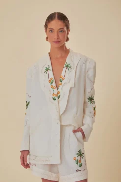 FARM Rio Off-White Coconut Tree Embroidered Richelieu Shorts Online