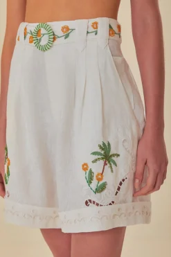 FARM Rio Off-White Coconut Tree Embroidered Richelieu Shorts Online