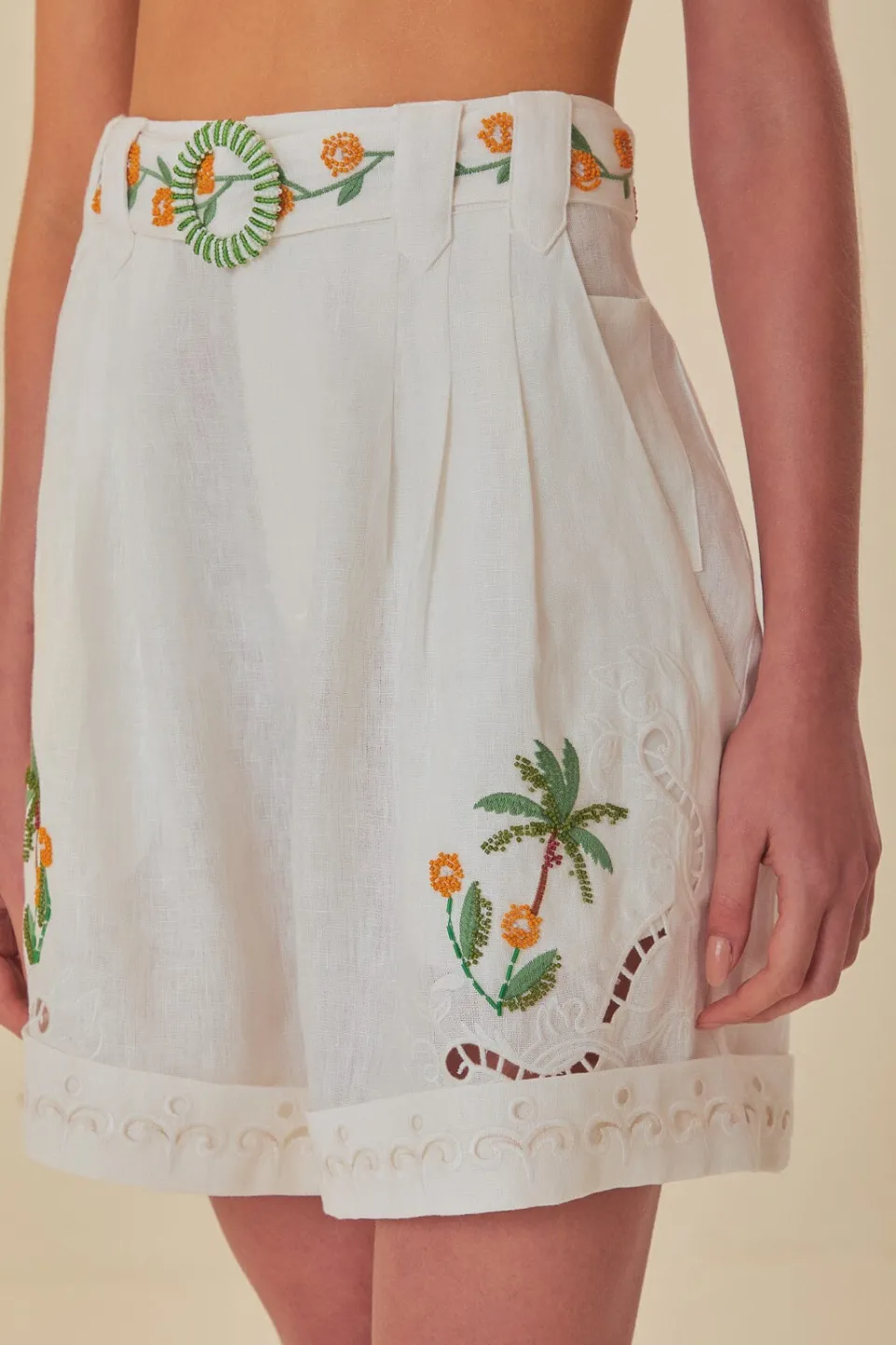 FARM Rio Off-White Coconut Tree Embroidered Richelieu Shorts Online