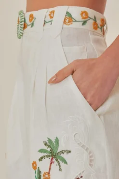 FARM Rio Off-White Coconut Tree Embroidered Richelieu Shorts Online