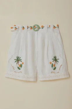 FARM Rio Off-White Coconut Tree Embroidered Richelieu Shorts Online