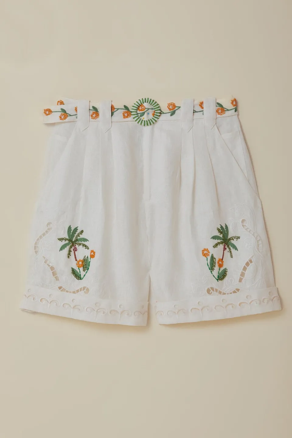 FARM Rio Off-White Coconut Tree Embroidered Richelieu Shorts Online