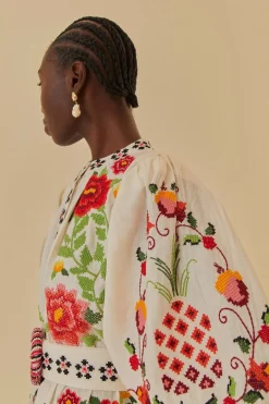 FARM Rio Off-White Embroidered Carmina Floral Short Sleeve Mini Dress Sale