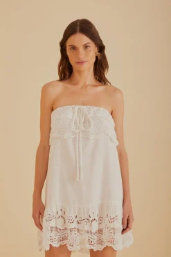 FARM Rio Off-White Embroidered Guipure Euroflax™ Premium Linen Mini Dress Clearance