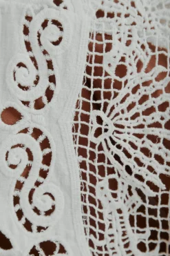 FARM Rio Off-White Embroidered Guipure Euroflax™ Premium Linen Midi Dress