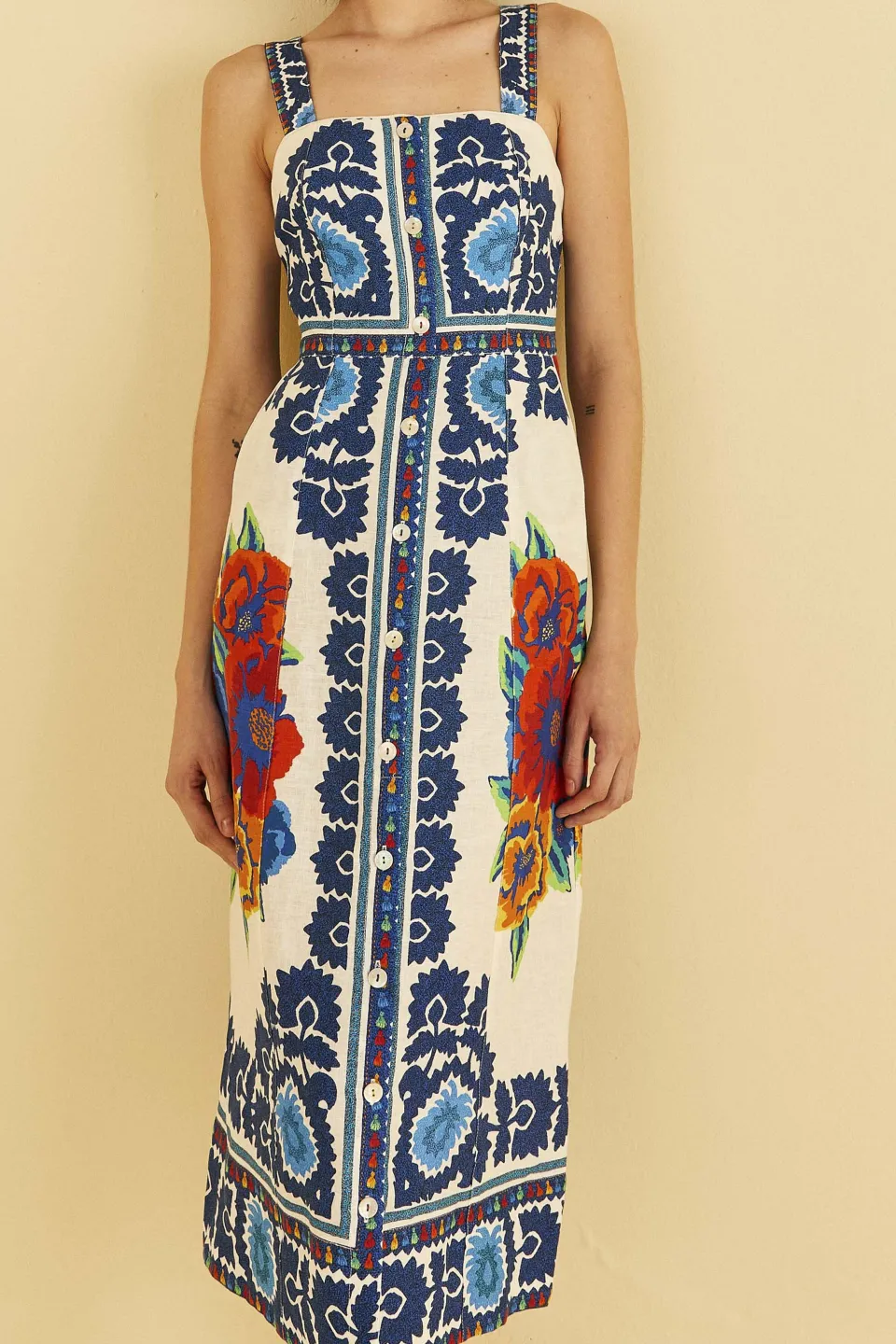 FARM Rio Off-White Flower Tapestry Midi Dress Online