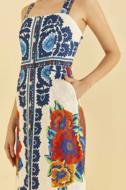 FARM Rio Off-White Flower Tapestry Midi Dress Online