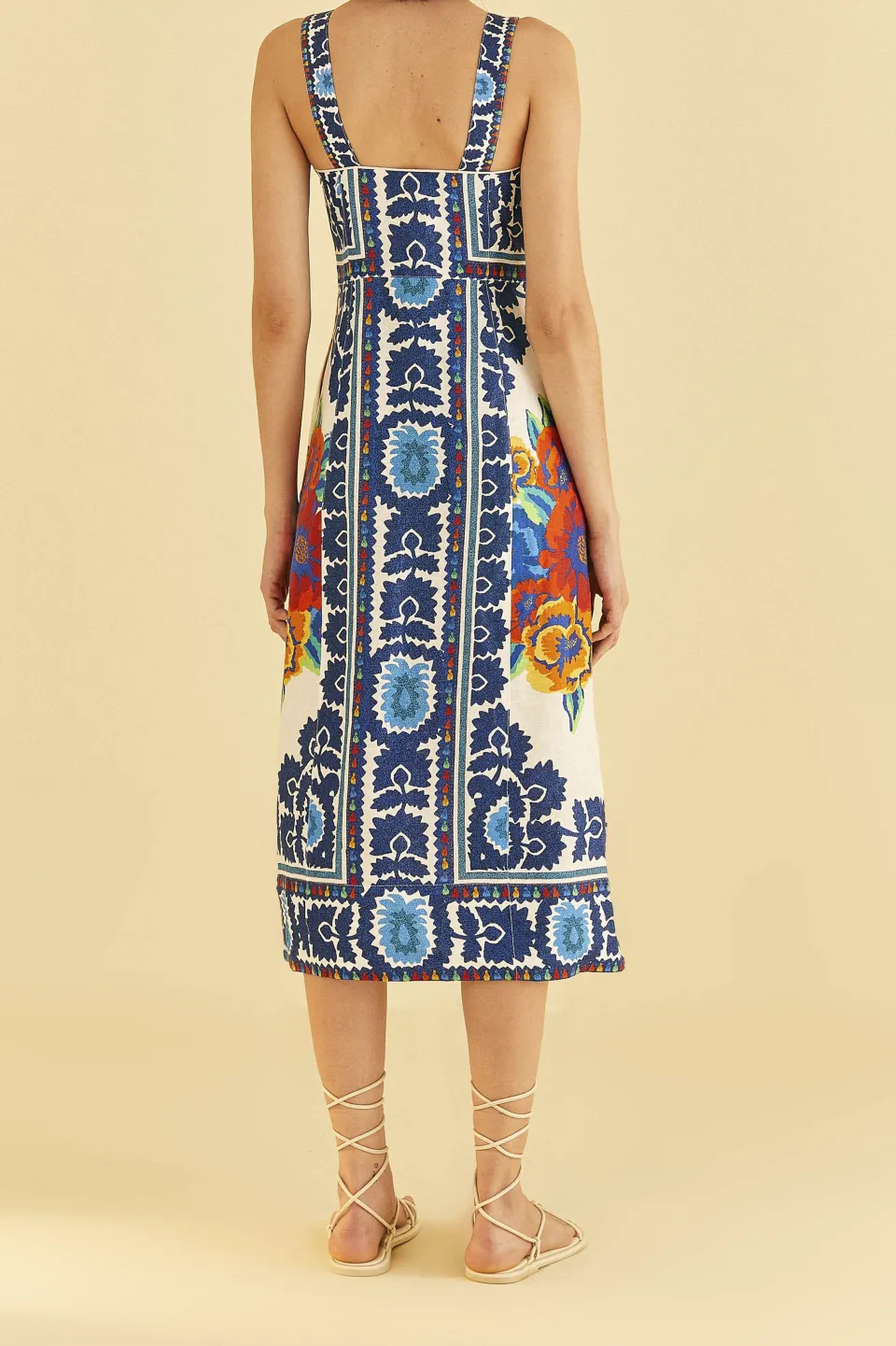 FARM Rio Off-White Flower Tapestry Midi Dress Online
