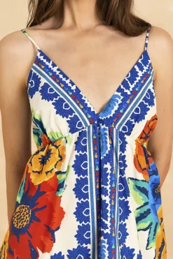 FARM Rio Off-White Flower Tapestry Organic Cotton Mini Dress Best
