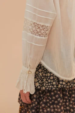 FARM Rio Off-White Long Sleeve Blouse Clearance