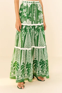 FARM Rio Off-White Macaw Elegance Maxi Skirt New