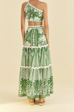 FARM Rio Off-White Macaw Elegance Maxi Skirt New