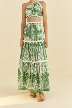 FARM Rio Off-White Macaw Elegance Maxi Skirt New