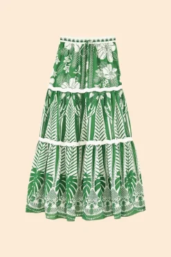 FARM Rio Off-White Macaw Elegance Maxi Skirt New
