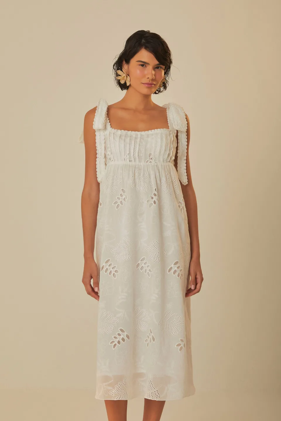 FARM Rio Off-White Midi Dress
