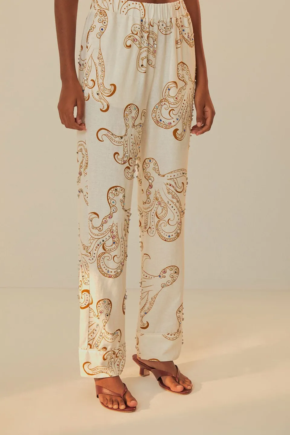 FARM Rio Off-White Octopus Fun Euroflax™ Premium Linen Pants Online