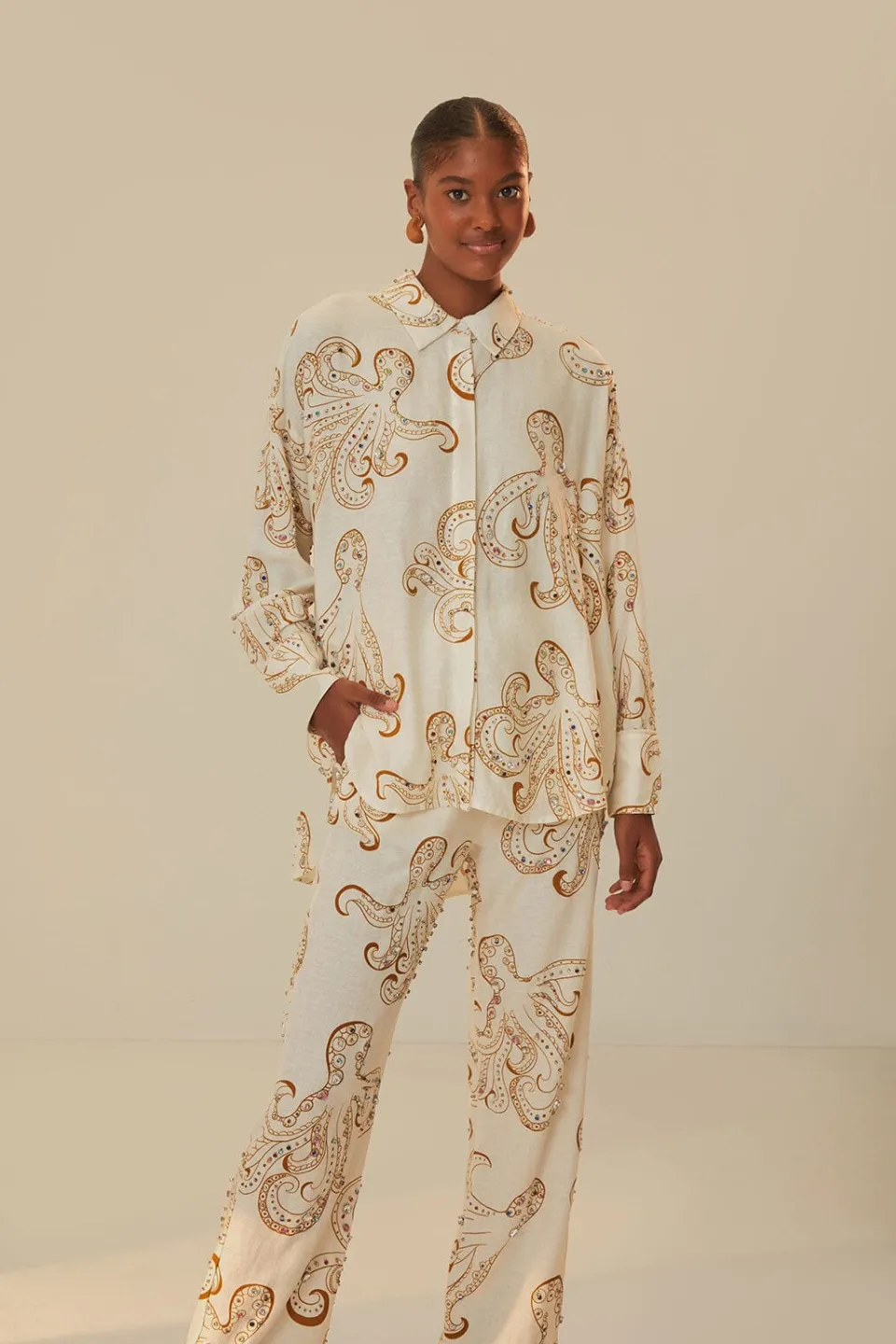 FARM Rio Off-White Octopus Fun Euroflax™ Premium Linen Pants Online