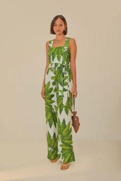FARM Rio Off-White Palm Fan Jumpsuit Outlet
