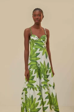 FARM Rio Off-White Palm Fan Midi Dress Online