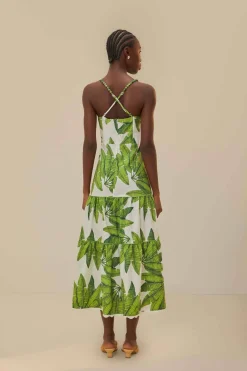 FARM Rio Off-White Palm Fan Midi Dress Online