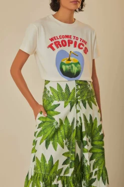 FARM Rio Off-White Palm Fan Organic Cotton Maxi Skirt Hot