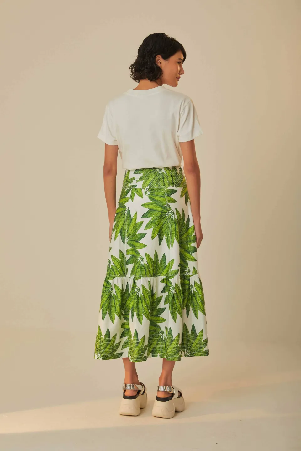 FARM Rio Off-White Palm Fan Organic Cotton Maxi Skirt Hot