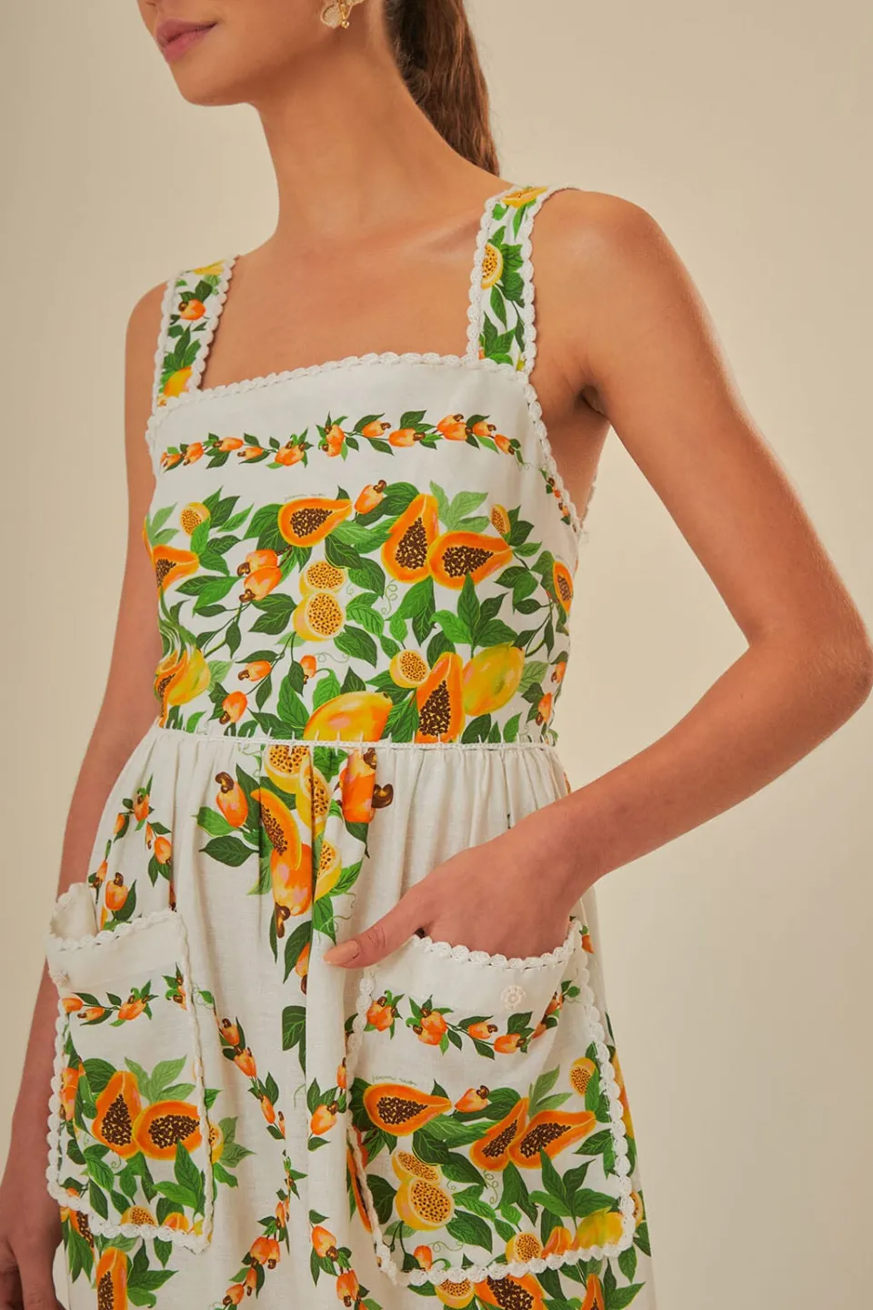 FARM Rio Off-White Papaya Salad Scarf LENZING™ ECOVERO™ Euroflax™ Maxi Dress Hot