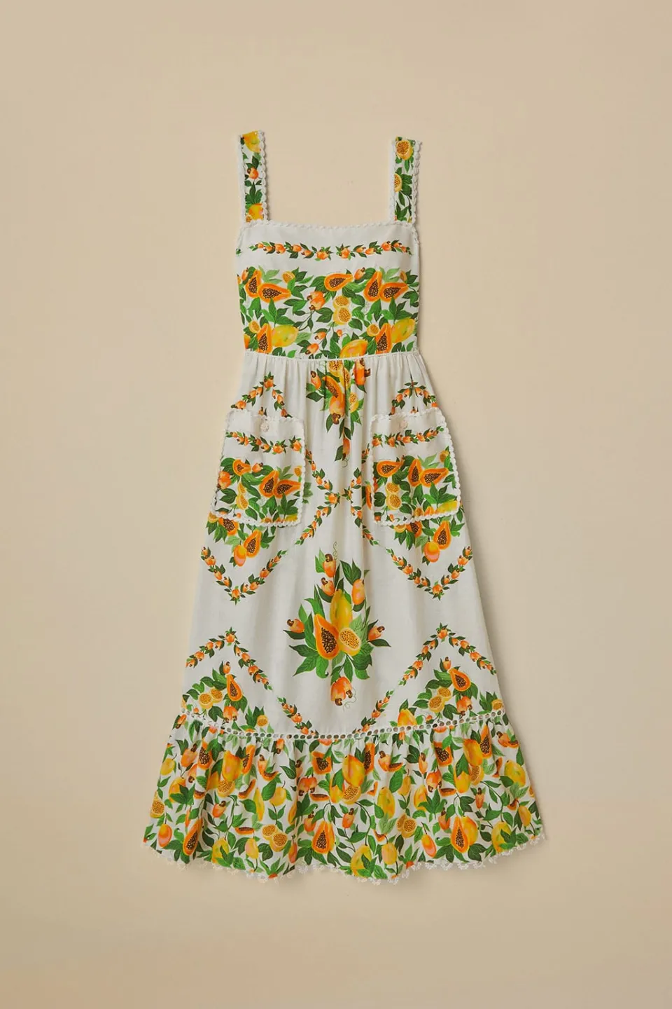 FARM Rio Off-White Papaya Salad Scarf LENZING™ ECOVERO™ Euroflax™ Maxi Dress Hot