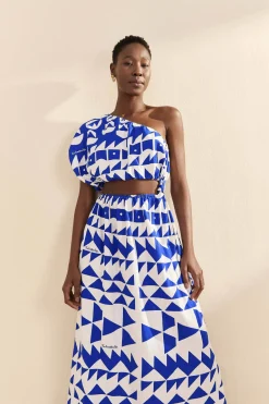 FARM Rio Off-White Pitta Tiles One-Shoulder Maxi Dress Clearance