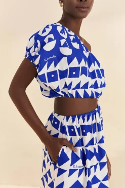 FARM Rio Off-White Pitta Tiles One-Shoulder Maxi Dress Clearance