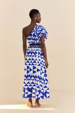 FARM Rio Off-White Pitta Tiles One-Shoulder Maxi Dress Clearance