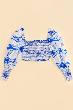 FARM Rio Off-White Pitta Waves Smocked Blouse Hot
