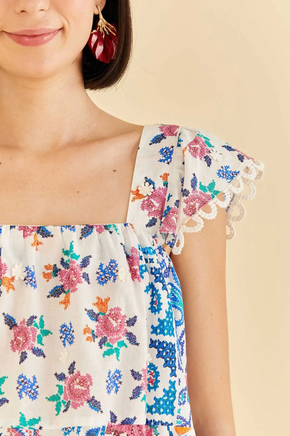 FARM Rio Off-White Romantic Bandanas Blouse New