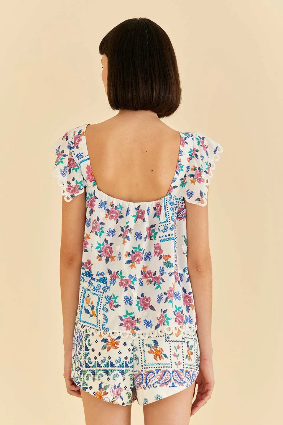 FARM Rio Off-White Romantic Bandanas Blouse New
