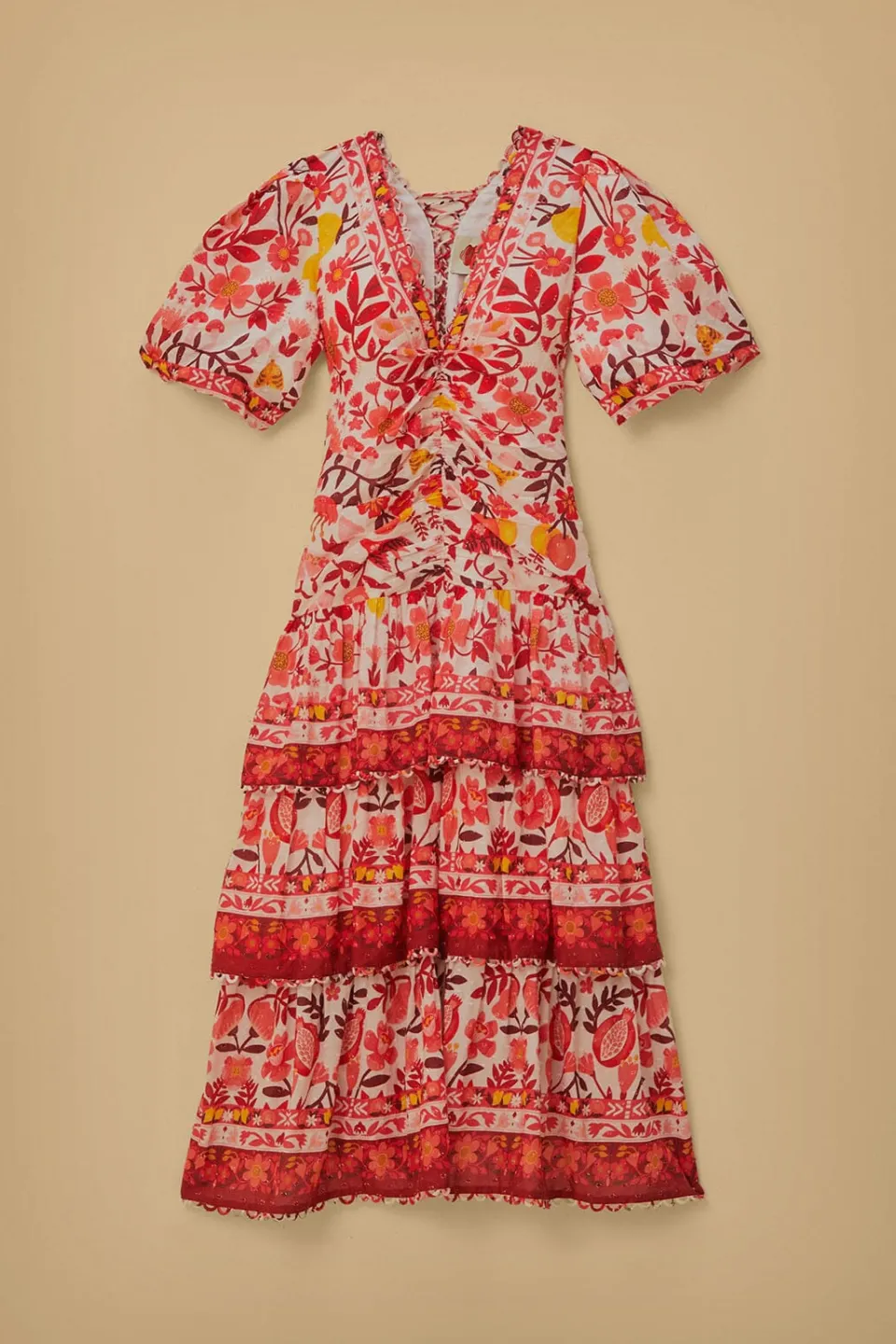 FARM Rio Off-White Romantic Orchard Short Sleeve Midi Dress Online