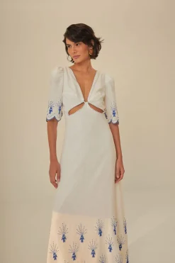 FARM Rio Off-White Sea Of Fish Embroidered Midi Dress Discount