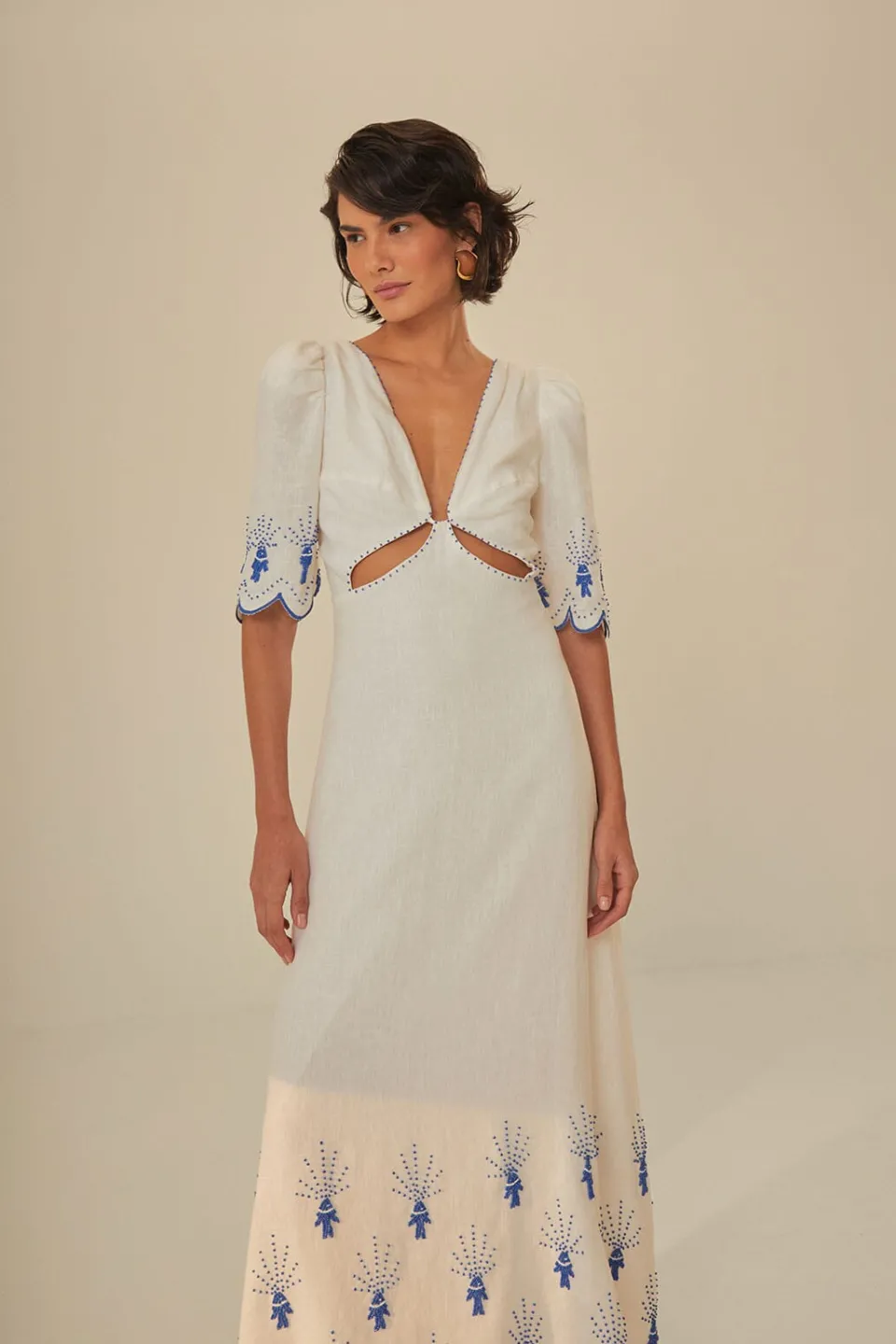FARM Rio Off-White Sea Of Fish Embroidered Midi Dress Discount