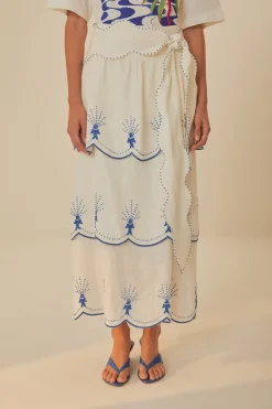 FARM Rio Off-White Sea Of Fish Embroidered Midi Skirt Sale