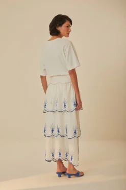 FARM Rio Off-White Sea Of Fish Embroidered Midi Skirt Sale