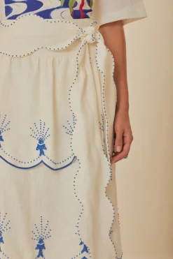 FARM Rio Off-White Sea Of Fish Embroidered Midi Skirt Sale
