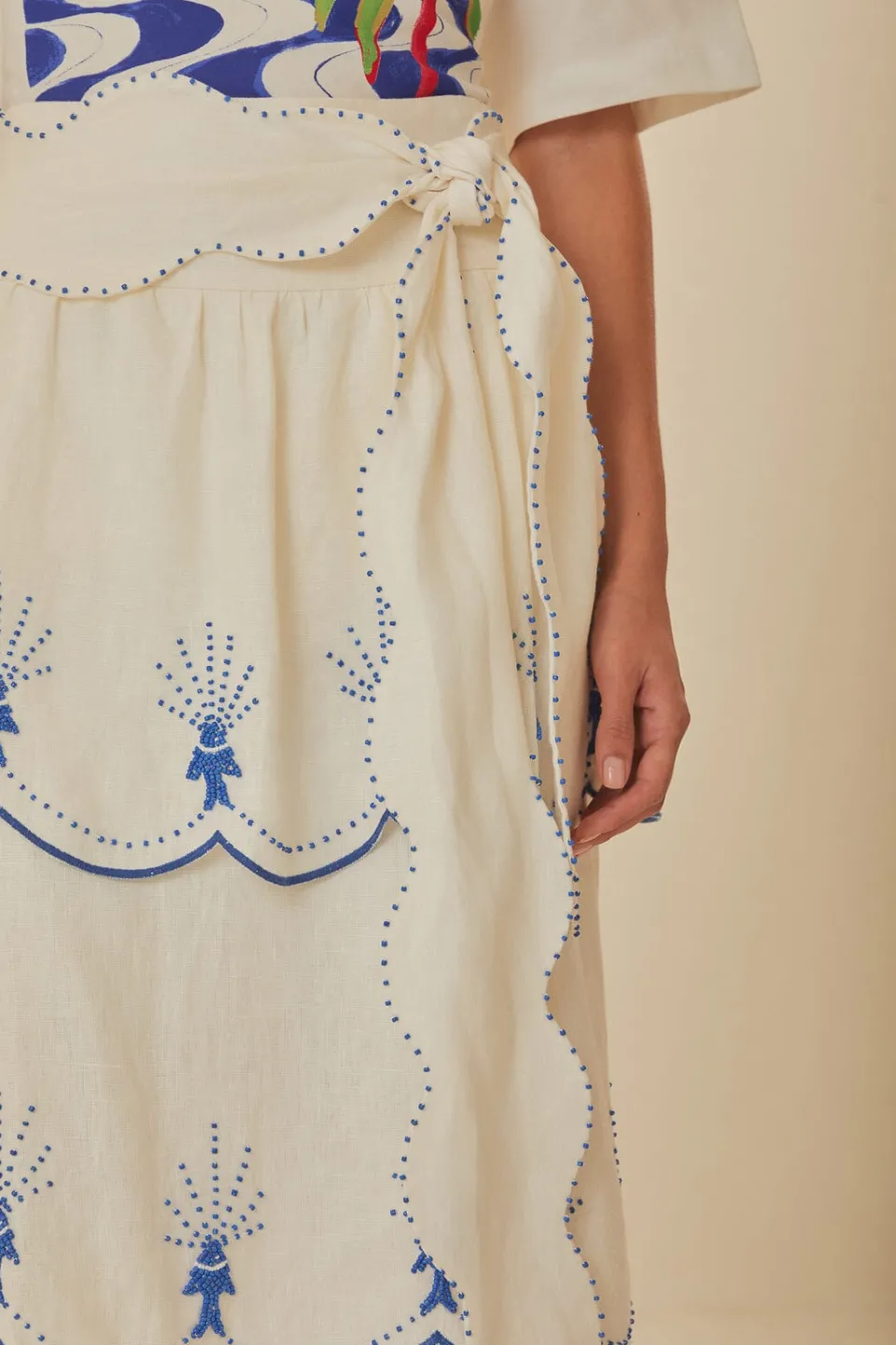 FARM Rio Off-White Sea Of Fish Embroidered Midi Skirt Sale