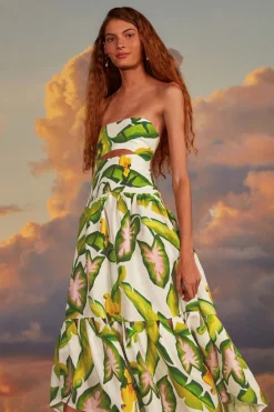 FARM Rio Off-White Summer Foliage Euroflax™ Premium Linen Midi Dress Best