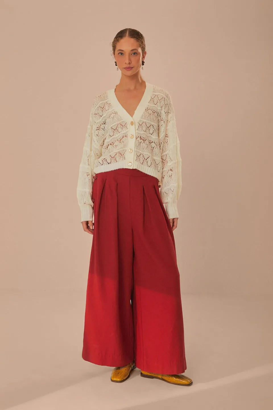 FARM Rio Off-White Textured Knit Cardigan New