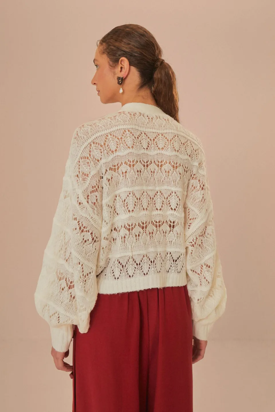 FARM Rio Off-White Textured Knit Cardigan New