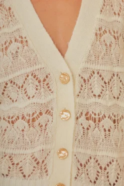 FARM Rio Off-White Textured Knit Cardigan New